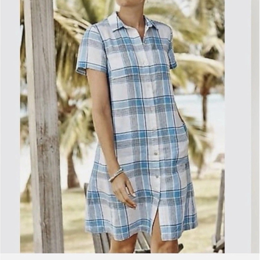 J. Jill Love Linen Plaid Full Button Upβ Shift Dress, Size X Small Petites